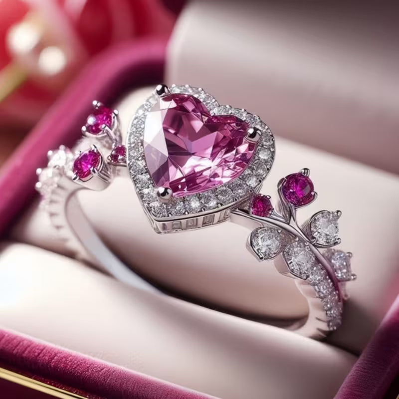 Heart-shaped Purple Pink Zirconia Ring