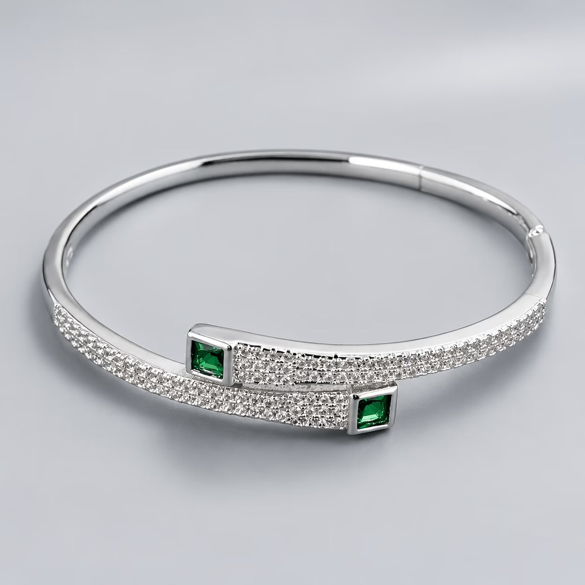 Elegant Emerald Zirconia Silver-Plated Bracelet