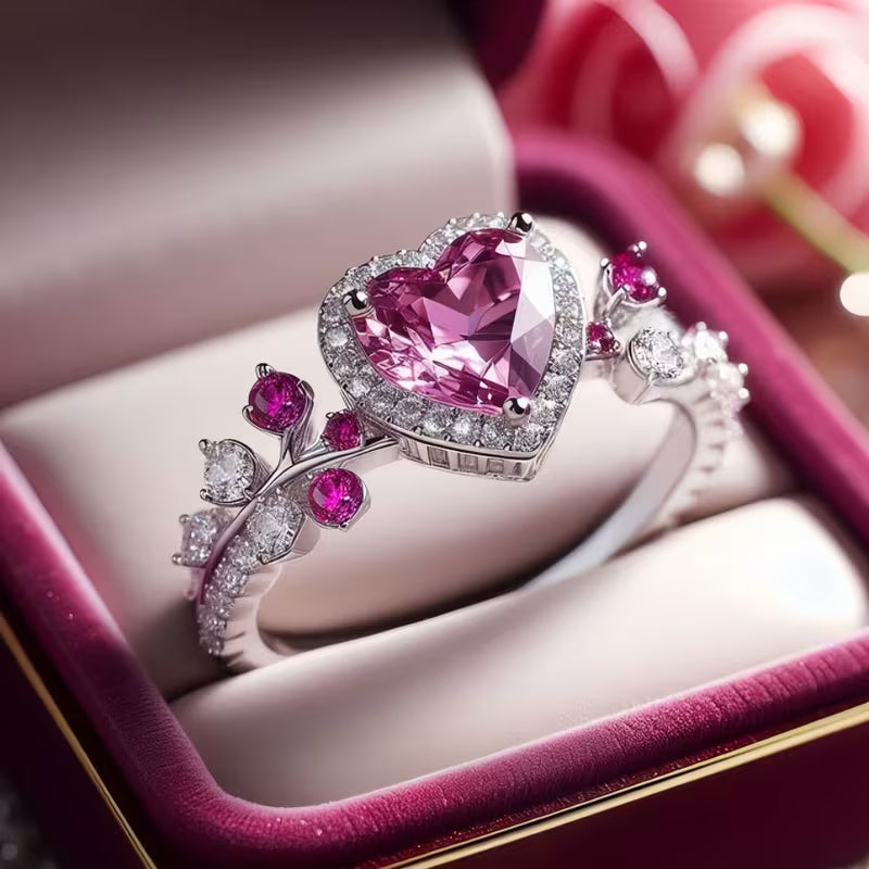 Heart-shaped Purple Pink Zirconia Ring