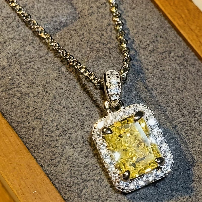Elegant Rectangular Yellow Zirconia Pendant Necklace