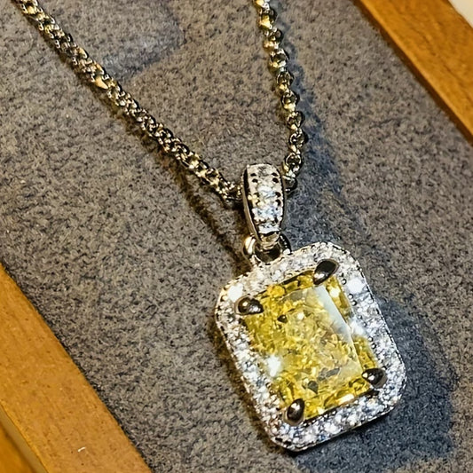 Elegant Rectangular Yellow Zirconia Pendant Necklace