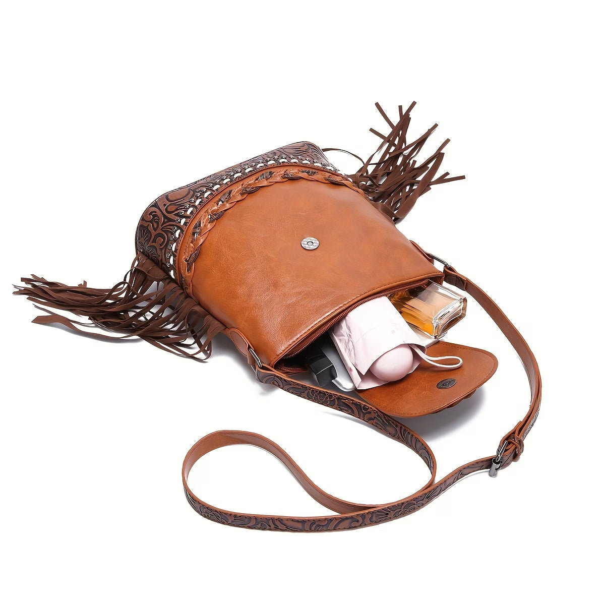 Women’s Braided Carved Tassel Shoulder Bag