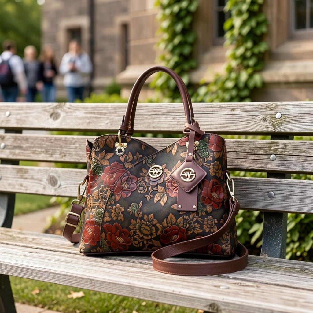 Women’s Hand-Painted Floral Handbag – Vintage Autumn Style
