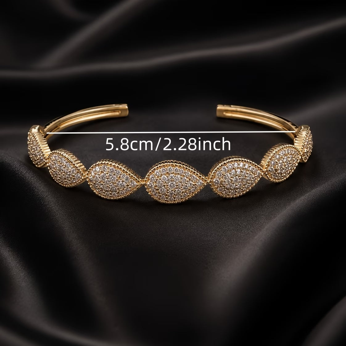 Luxury Water Drop Full-Pave Zirconia Open Bangle Bracelet
