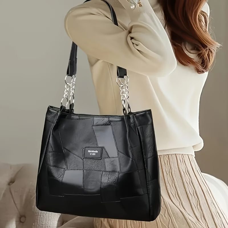 Women’s Large-Capacity Patchwork Design Tote Bag