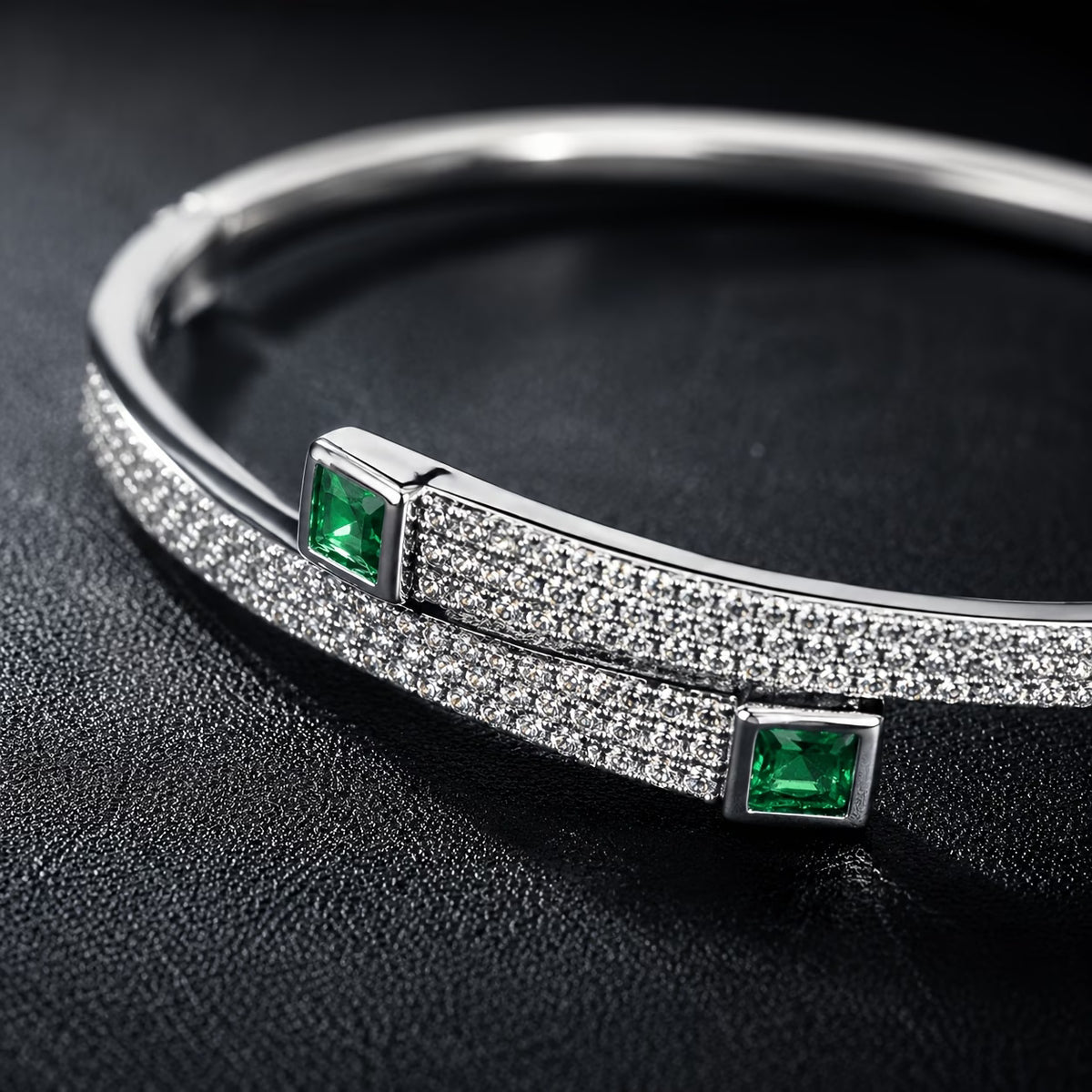 Elegant Emerald Zirconia Silver-Plated Bracelet
