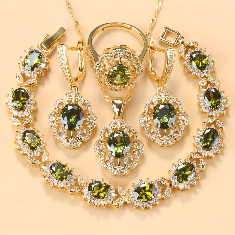Arabesque Royal Olive Green Zirconia Jewelry Set