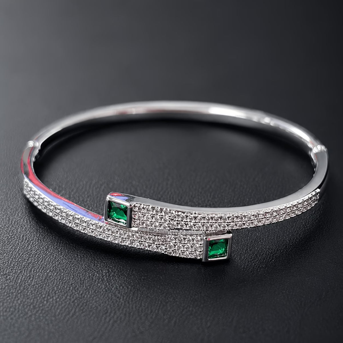 Elegant Emerald Zirconia Silver-Plated Bracelet
