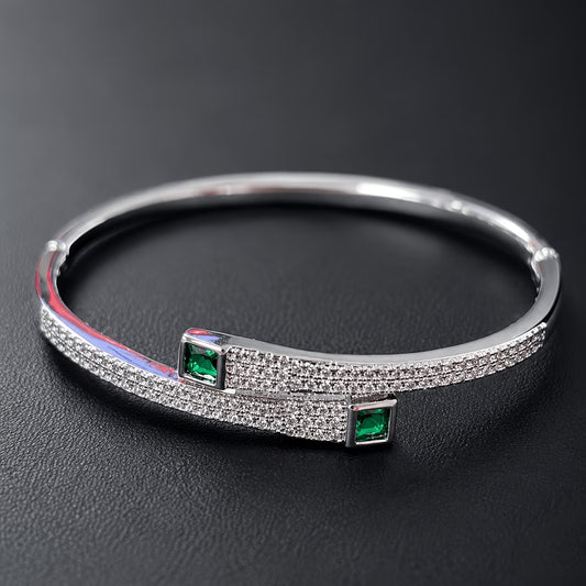 Elegant Emerald Zirconia Silver-Plated Bracelet