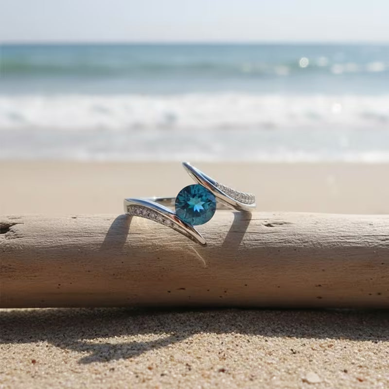 Synthetic Cubic Zirconia Unique Round Cut Ring