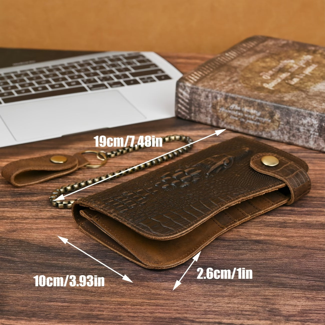 Men’s Genuine Leather Crocodile Pattern Long Wallet with Chain