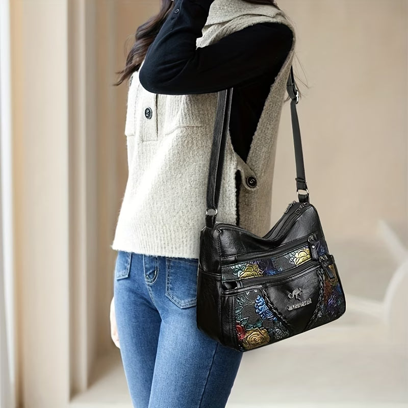 Women’s Vintage Floral Large-Capacity Crossbody Shoulder Bag