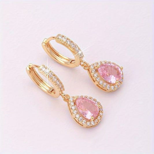Gold-Plated Copper Square Cubic Zirconia Drop Earrings