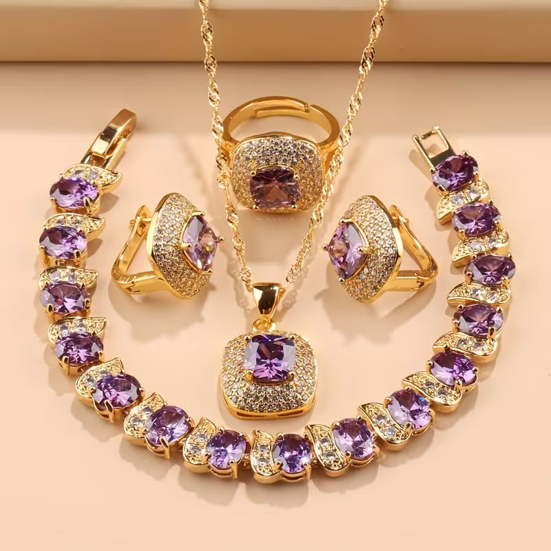 Modern Geometry Square Pendant, Necklace, Bracelet, Ring & Earrings Set