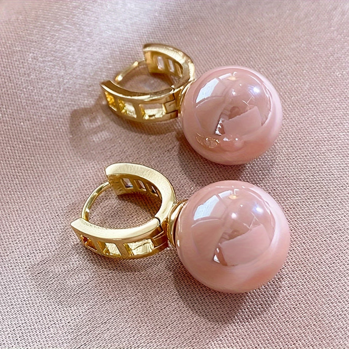 Elegant Hoop Earrings with Pink Imitation Pearl