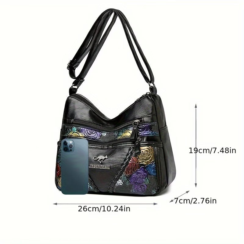 Women’s Vintage Floral Large-Capacity Crossbody Shoulder Bag
