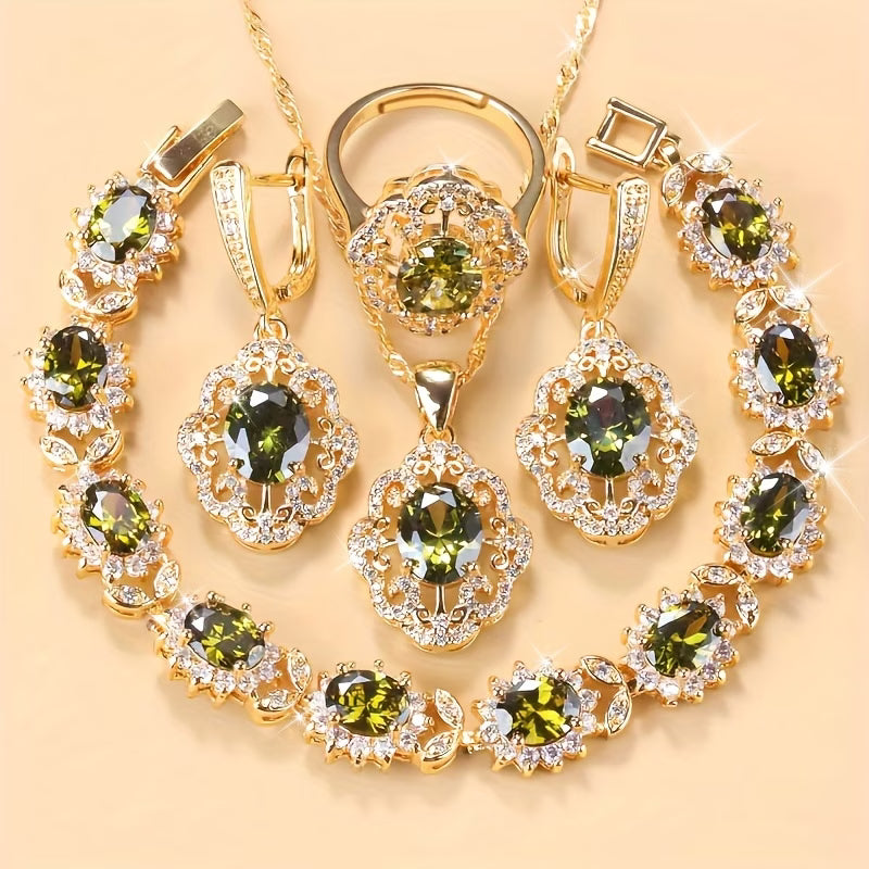 Arabesque Royal Olive Green Zirconia Jewelry Set