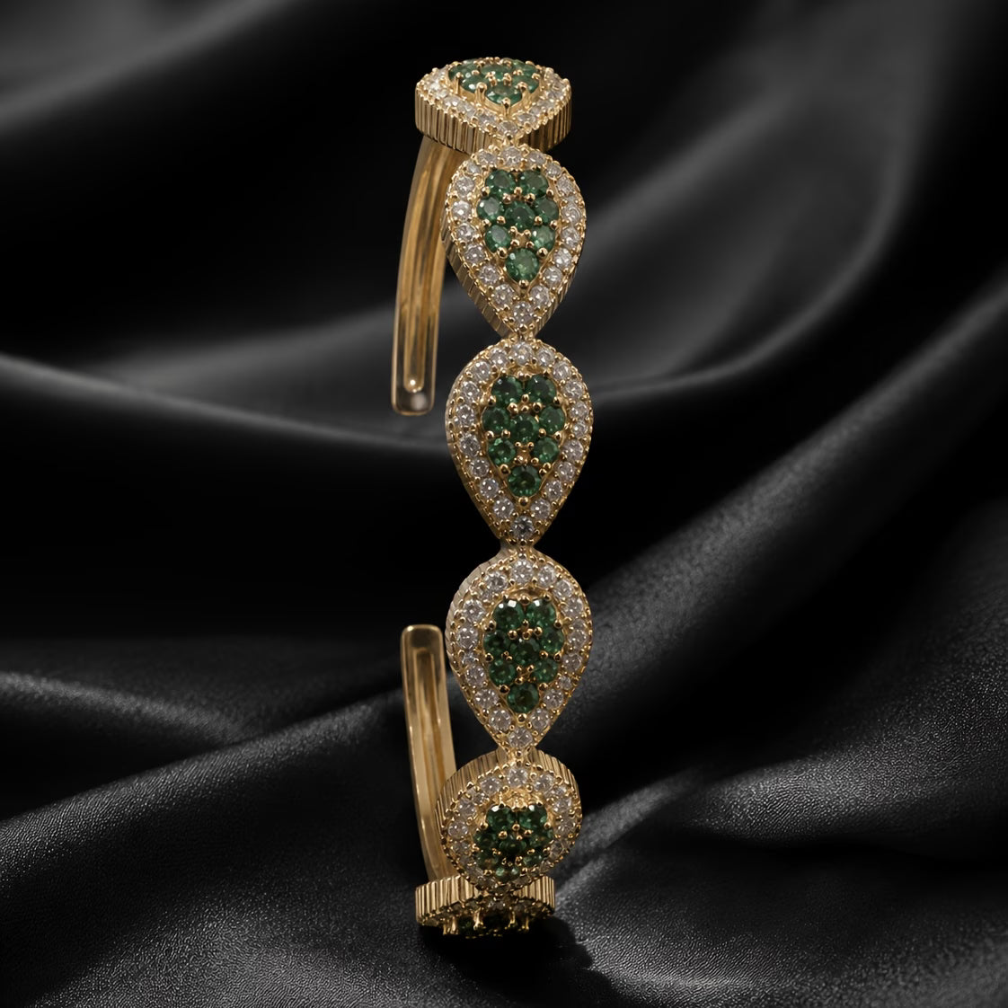 Luxury Water Drop Full-Pave Zirconia Open Bangle Bracelet
