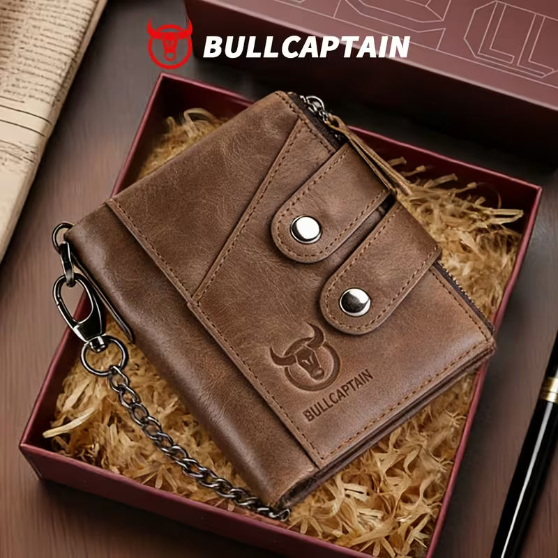BullCaptain Men’s Genuine Leather Multi-Card Wallet – Large Capacity