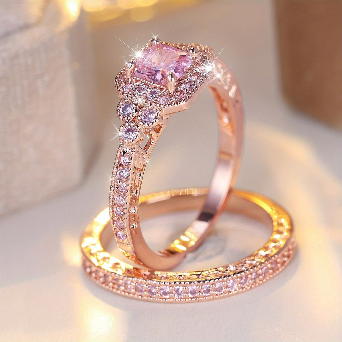 Luxurious Pink Sparkle Promise Rings