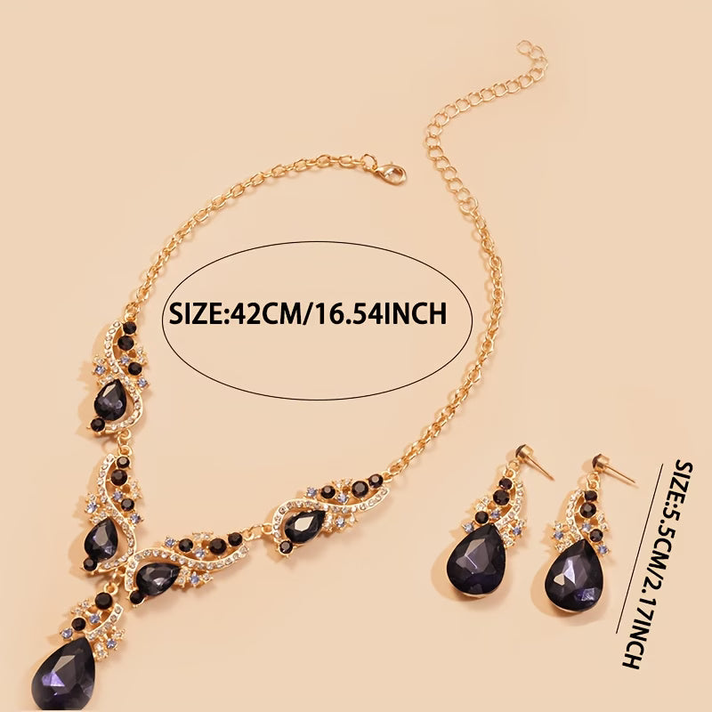 Imperial Purple Teardrop Rhinestone Jewelry Set