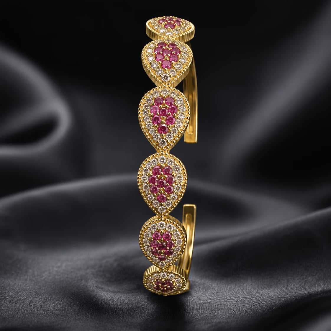 Luxury Water Drop Full-Pave Zirconia Open Bangle Bracelet