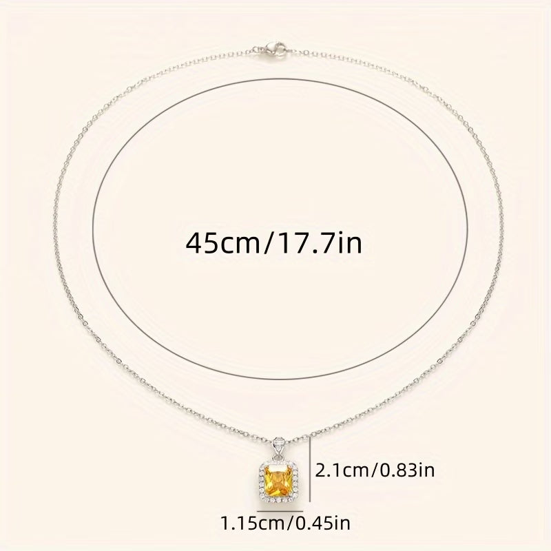 Elegant Rectangular Yellow Zirconia Pendant Necklace