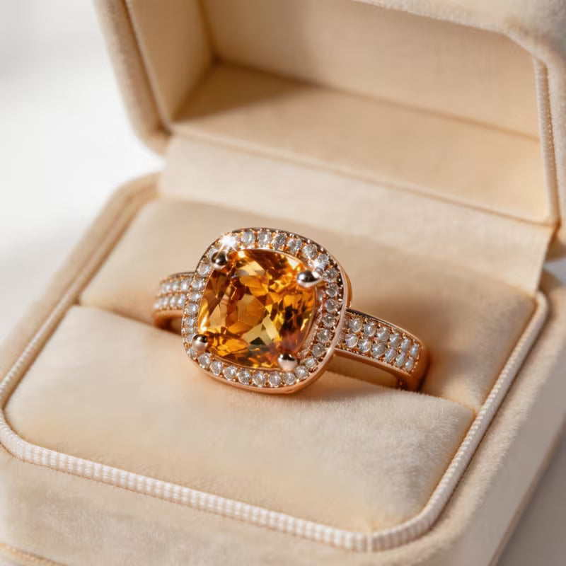 Double Row Square Halo Statement Ring