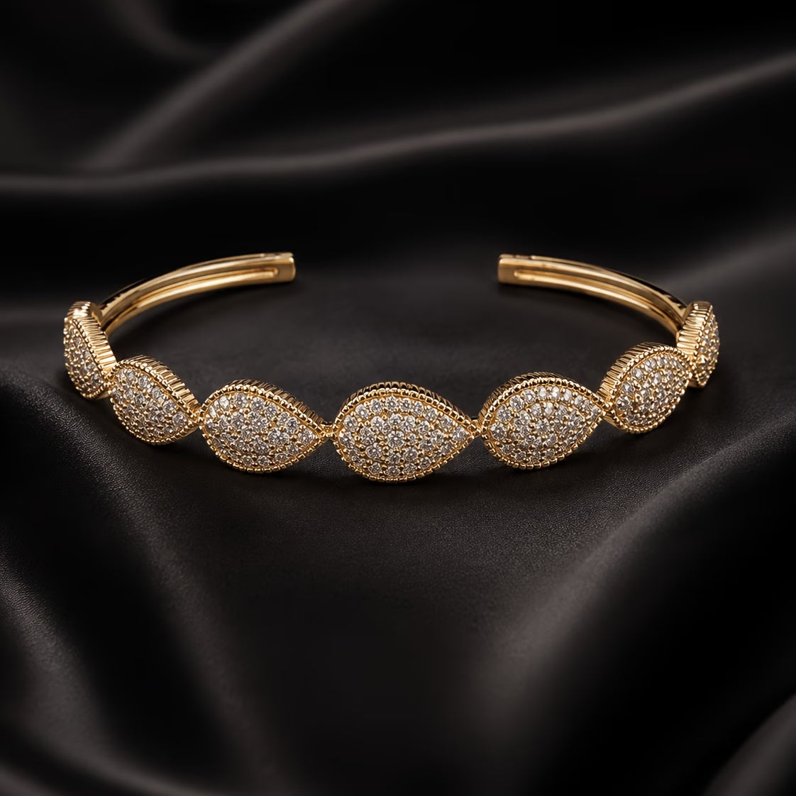Luxury Water Drop Full-Pave Zirconia Open Bangle Bracelet