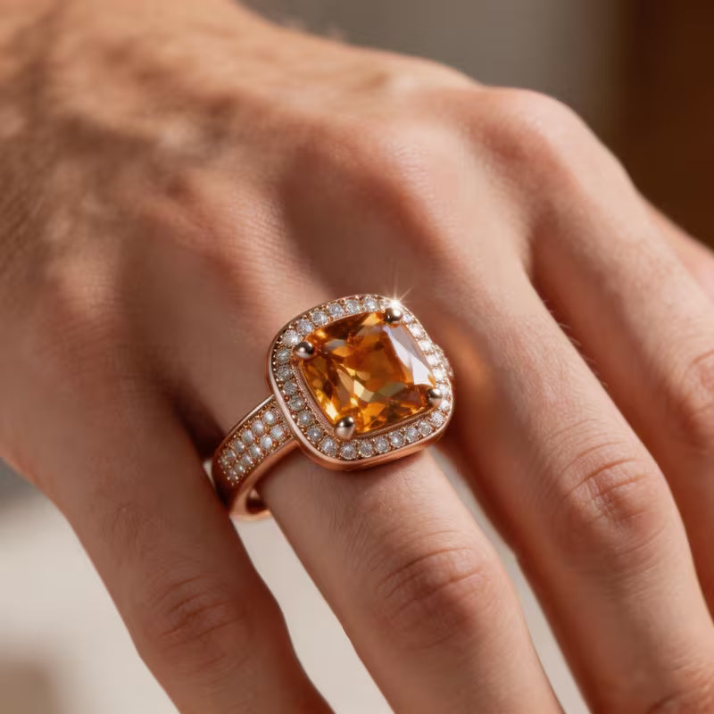 Double Row Square Halo Statement Ring