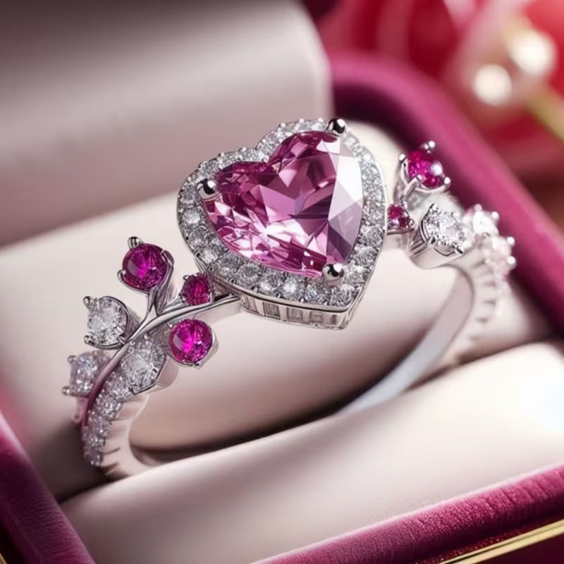 Heart-shaped Purple Pink Zirconia Ring