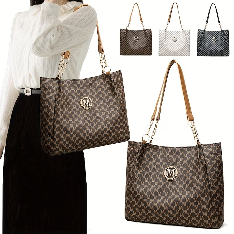 Women’s Retro Letter Print Shoulder Bag – Large Capacity