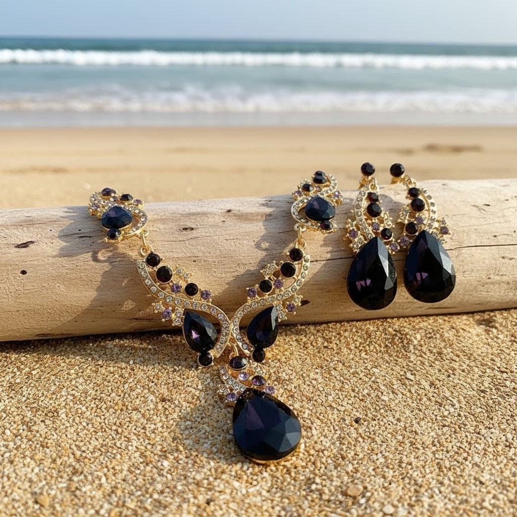 Imperial Purple Teardrop Rhinestone Jewelry Set