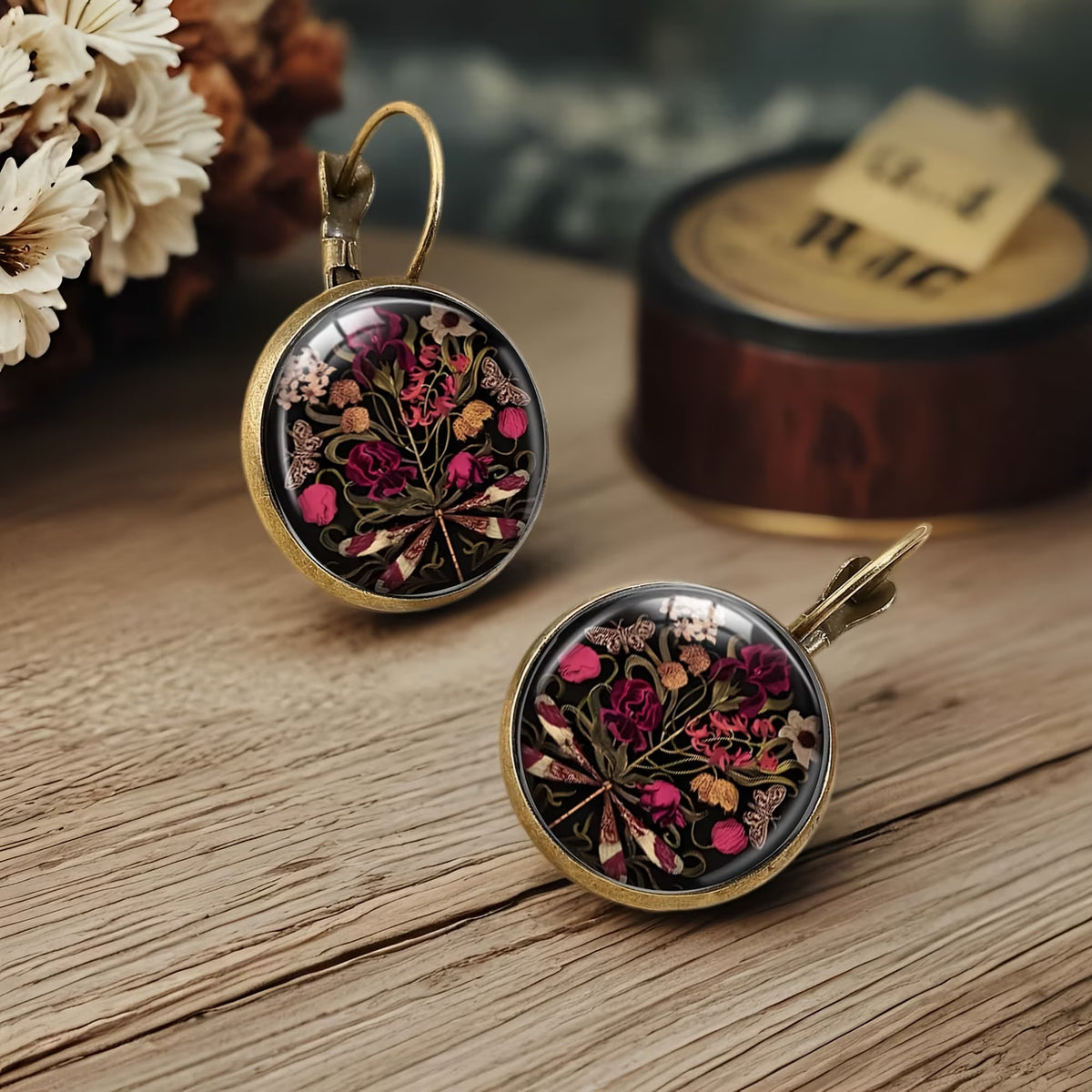 Midnight Bloom Peony & Rose Earrings
