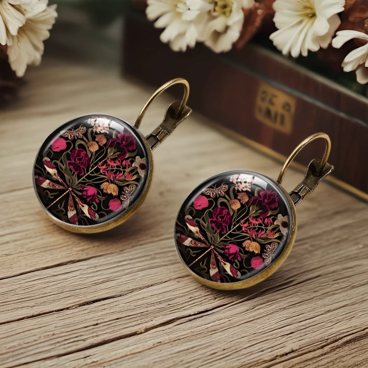 Midnight Bloom Peony & Rose Earrings