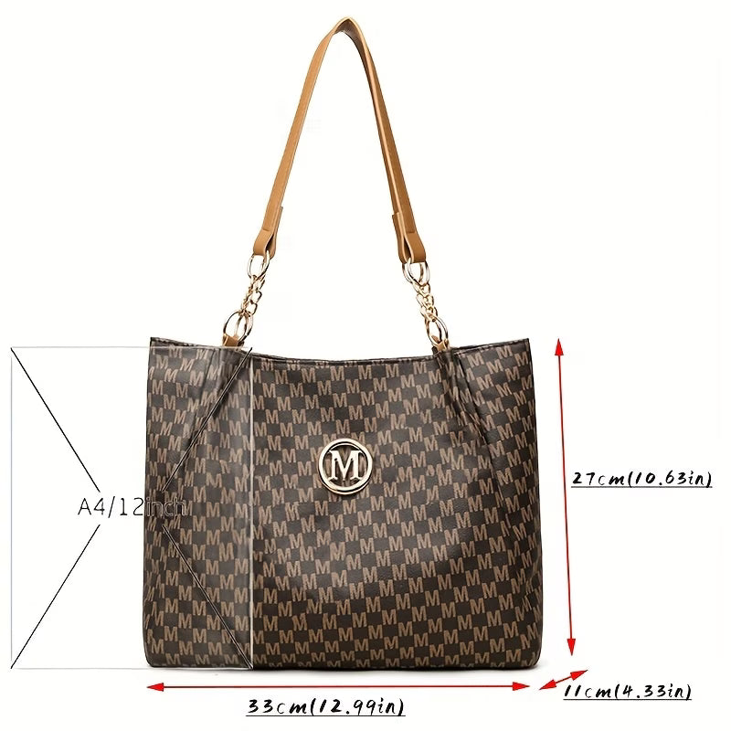 Women’s Retro Letter Print Shoulder Bag – Large Capacity