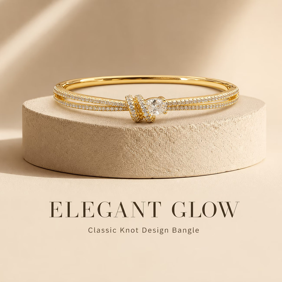 Luxury Double-Layer Golden Zirconia Knot Bangle Bracelet