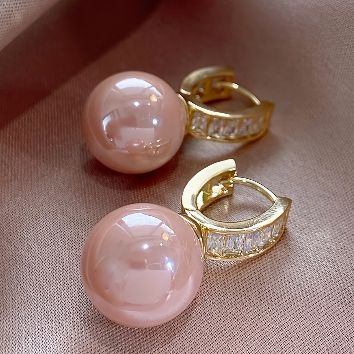 Elegant Hoop Earrings with Pink Imitation Pearl