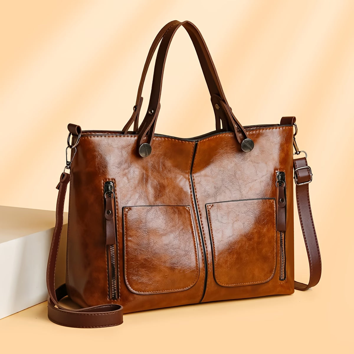 Versatile Women’s Solid Color Large-Capacity Shoulder Bag