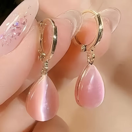 Elegant Double-Sided Water Drop Cat’s Eye Stone Earrings