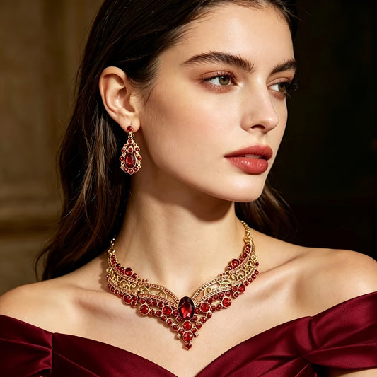 Luxury Glam Rhinestone Necklace & Earrings Set