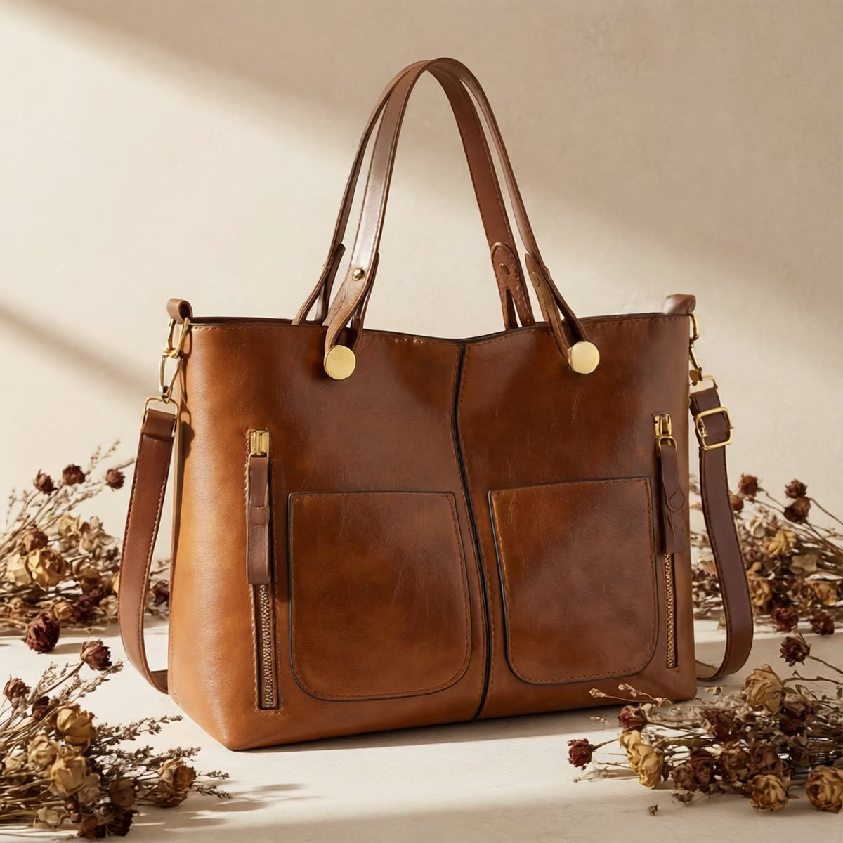 Versatile Women’s Solid Color Large-Capacity Shoulder Bag