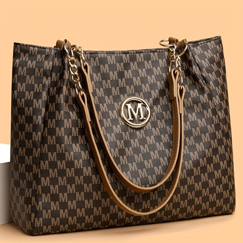 Women’s Retro Letter Print Shoulder Bag – Large Capacity