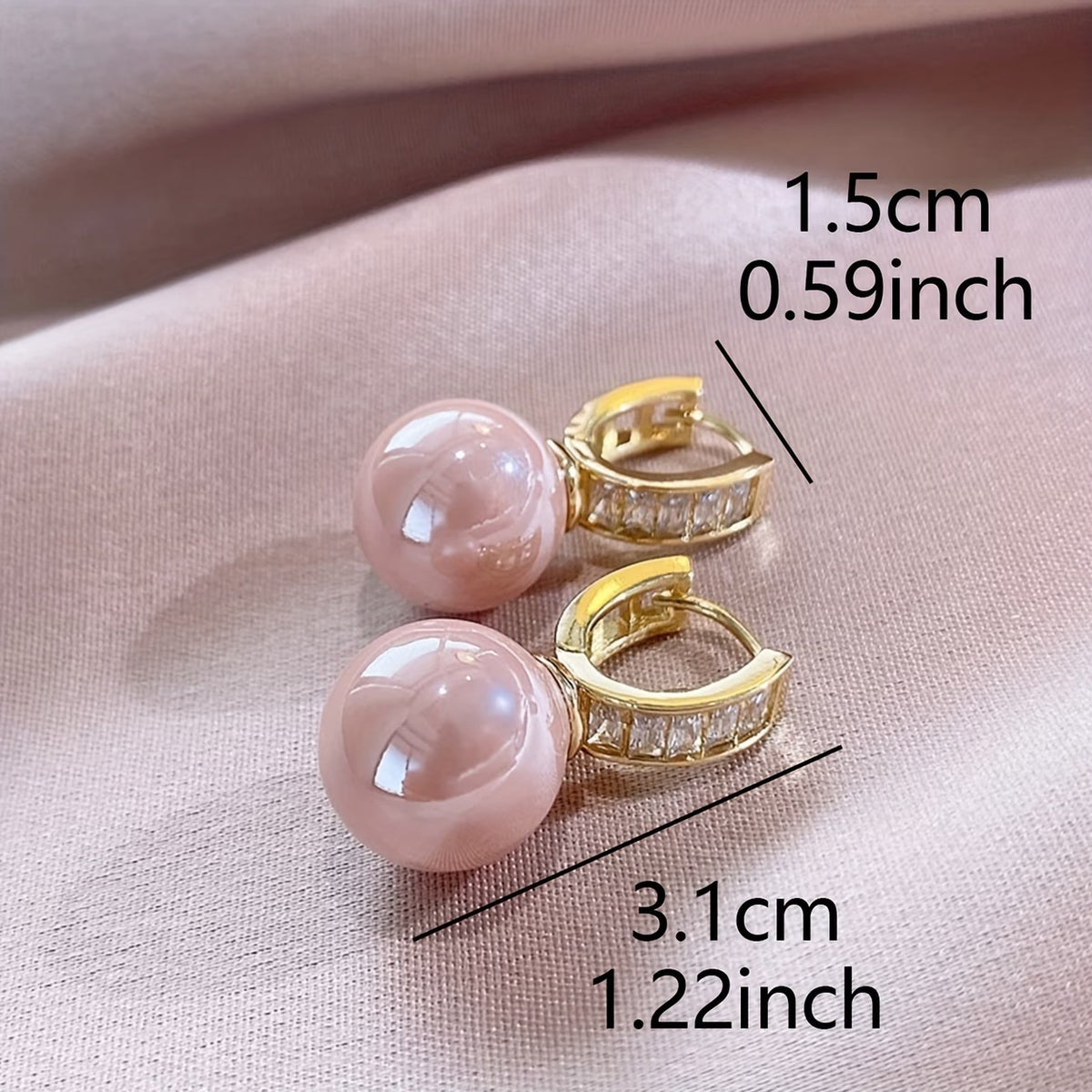 Elegant Hoop Earrings with Pink Imitation Pearl