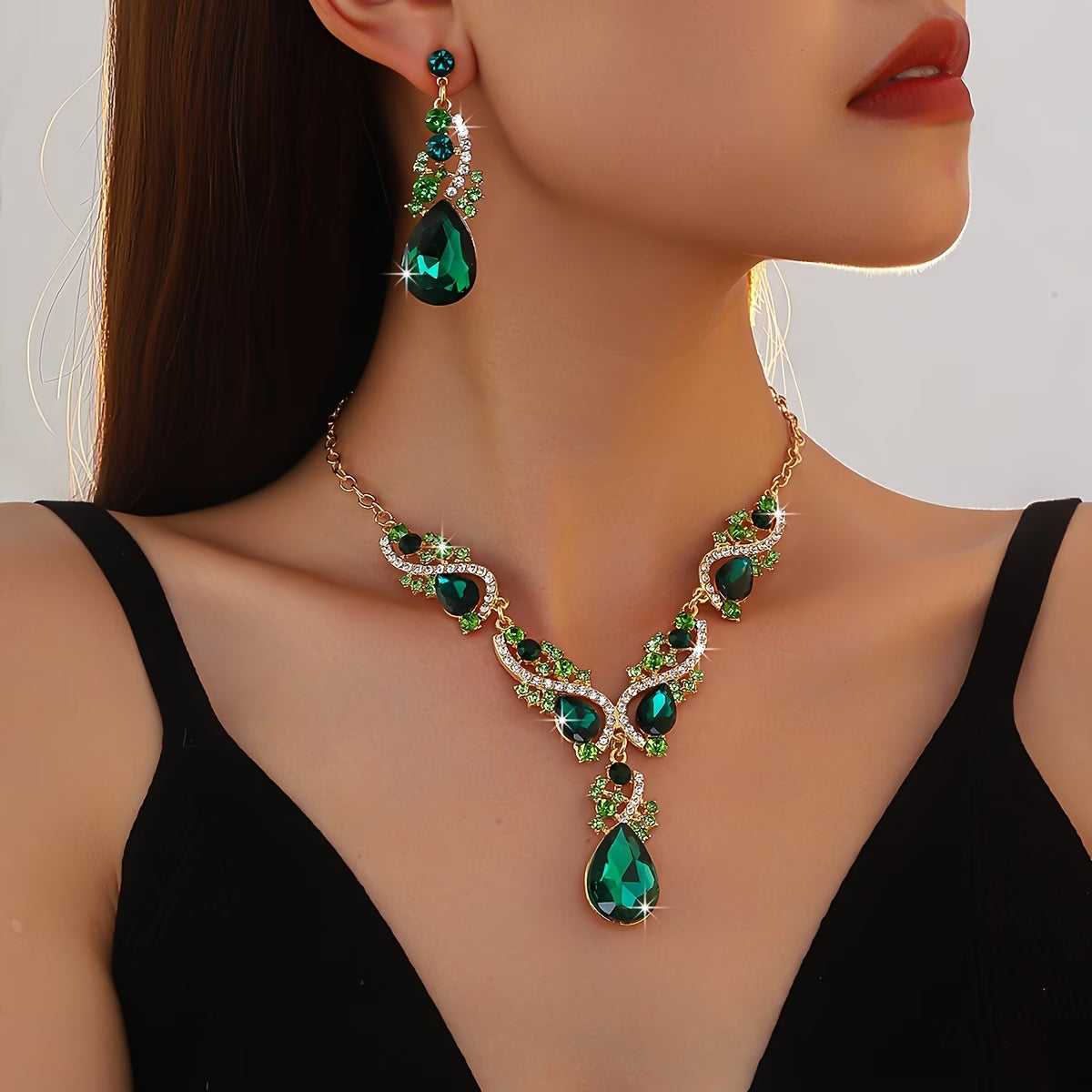 Imperial Purple Teardrop Rhinestone Jewelry Set