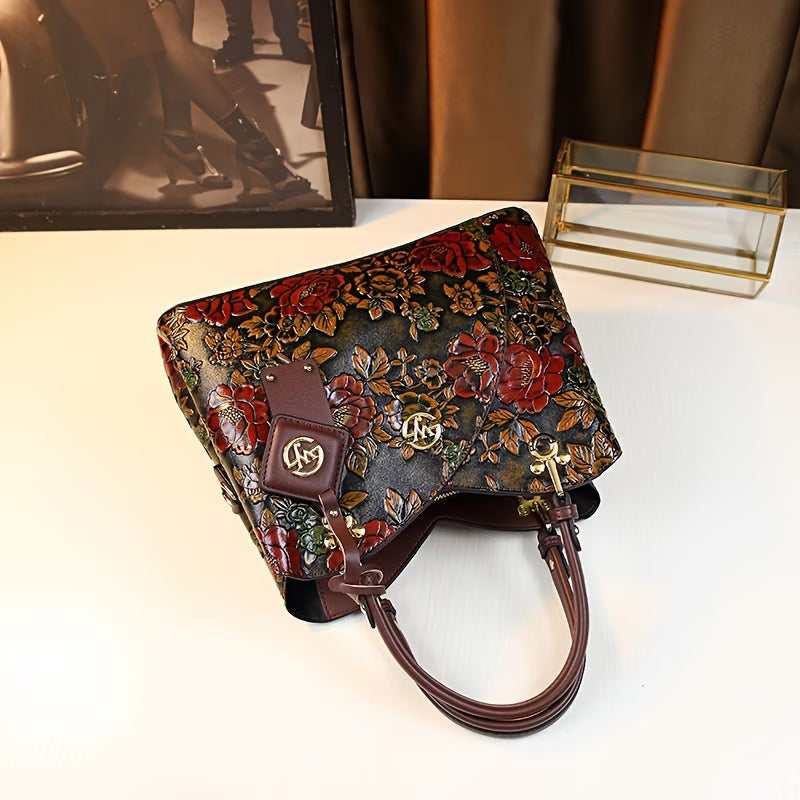 Women’s Hand-Painted Floral Handbag – Vintage Autumn Style