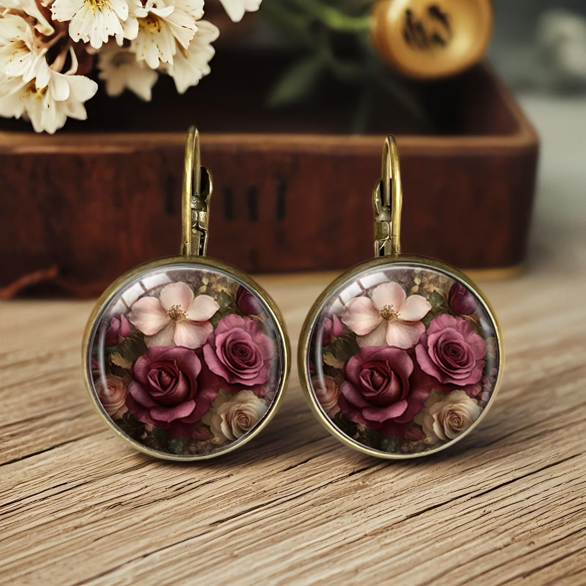 Midnight Bloom Peony & Rose Earrings