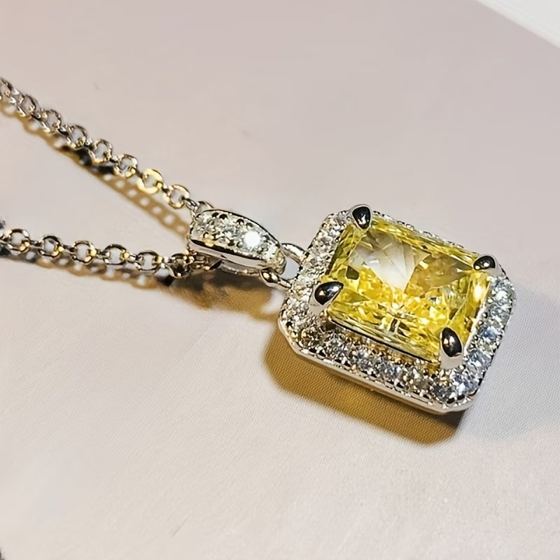 Elegant Rectangular Yellow Zirconia Pendant Necklace