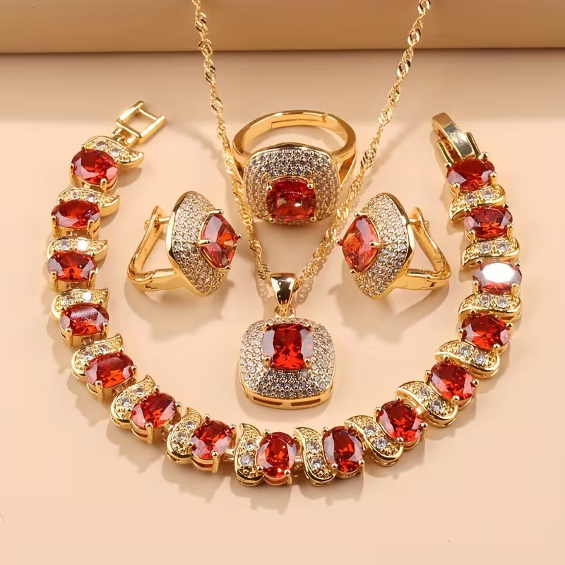 Modern Geometry Square Pendant, Necklace, Bracelet, Ring & Earrings Set