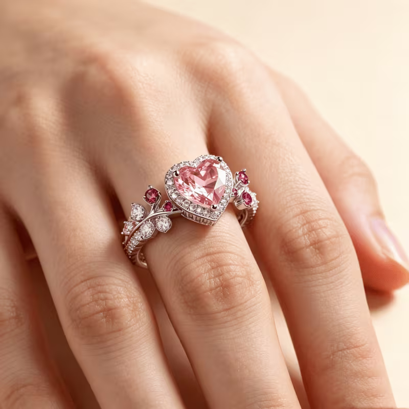 Heart-shaped Purple Pink Zirconia Ring